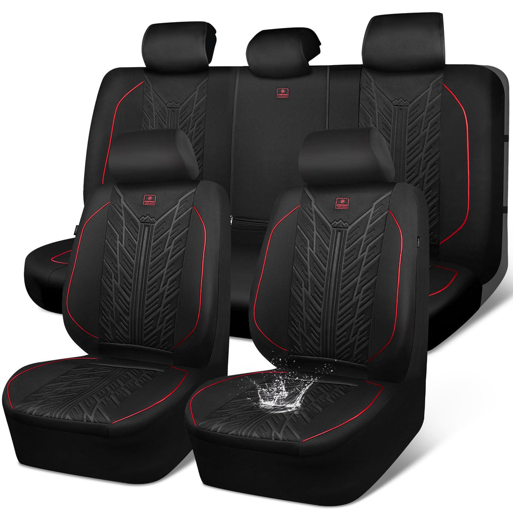 Waterproof Neoprene Car Seat Covers Full Set 5 Seats Black Red T91007
