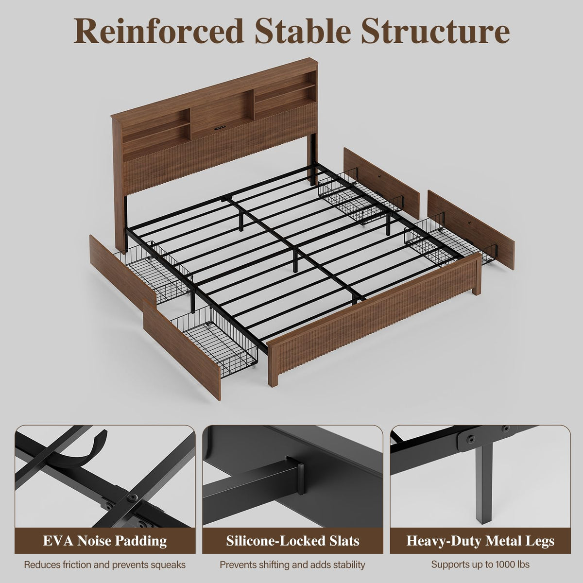 King Size Bed Frame with 4 Storage Drawers V574002