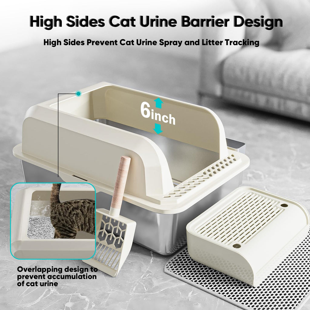 XL Stainless Steel Enclosed Cat Litter Box with Lid, Scoop and Mat S801502