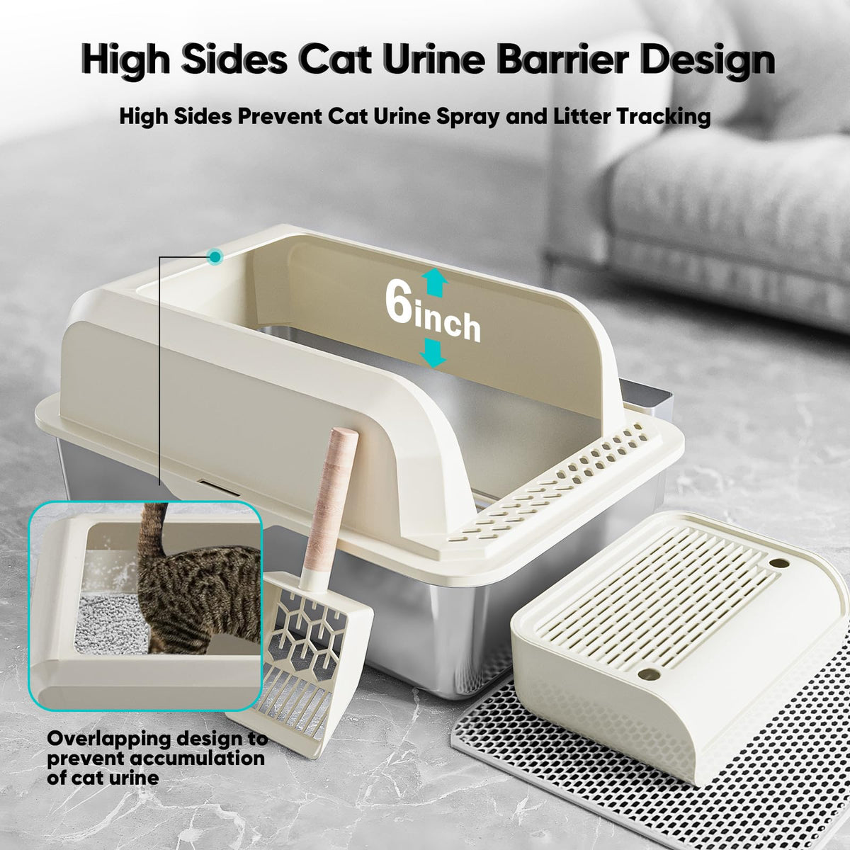 XL Stainless Steel Enclosed Cat Litter Box with Lid, Scoop and Mat S801502