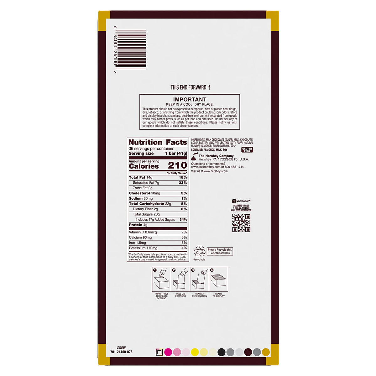 Milk Chocolate with Whole Almonds Candy Bars 1.45 oz 36 Count M70659