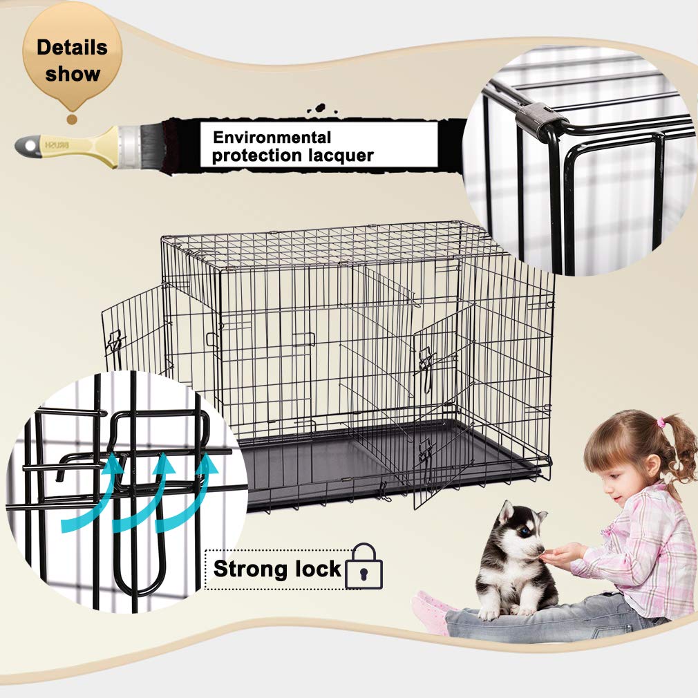 Folding Metal Dog Crate with Divider and Handle R5320
