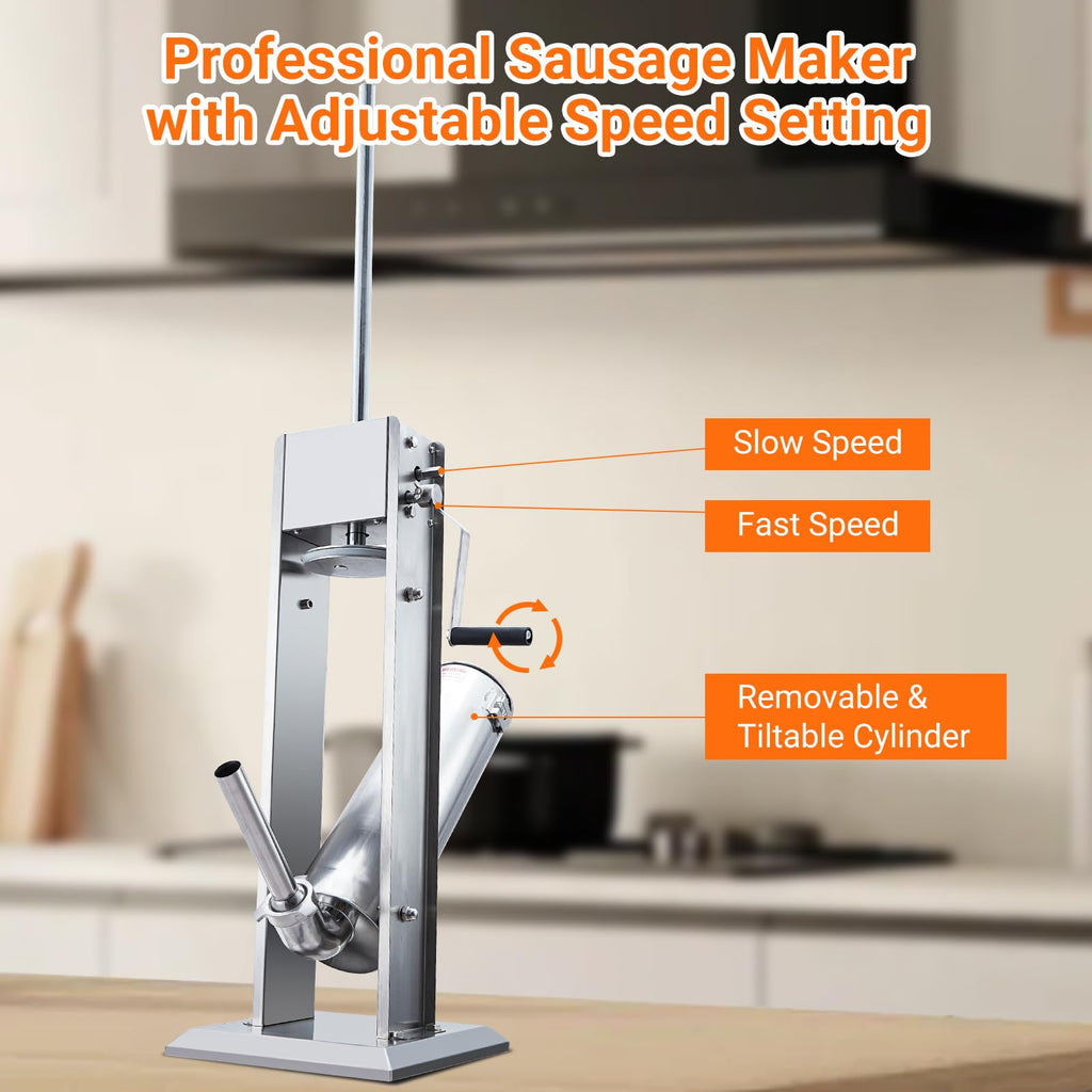 Manual Stainless Steel Sausage Stuffer with 5 Stuffing Tubes I424