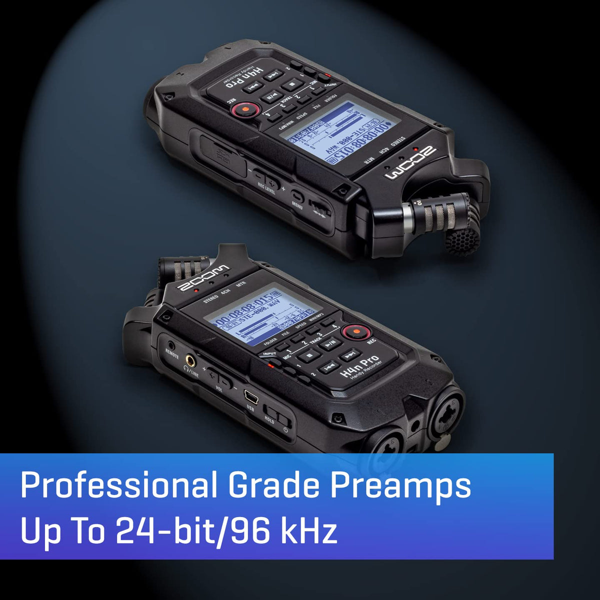 4-Track Portable Recorder, All Black, Stereo Microphones, 2 XLR/ ¼“ Combo Inputs, Battery Powered G6258