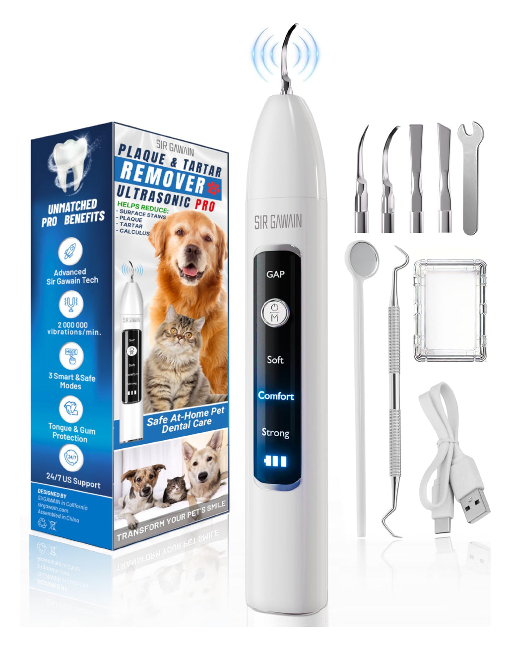 Ultrasonic Pet Dental Cleaner with 4 Tips and 3 Modes J786109