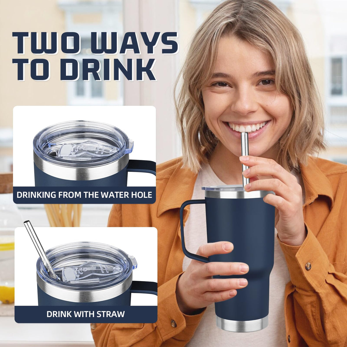 20 oz Stainless Steel Insulated Tumbler with Handle Lid and Straw I562162
