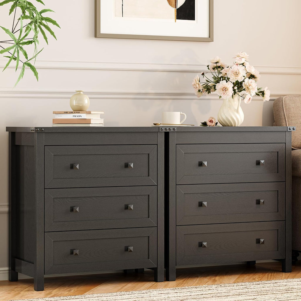 27.6" Wide Black 3 Drawer Wood Nightstand J67991