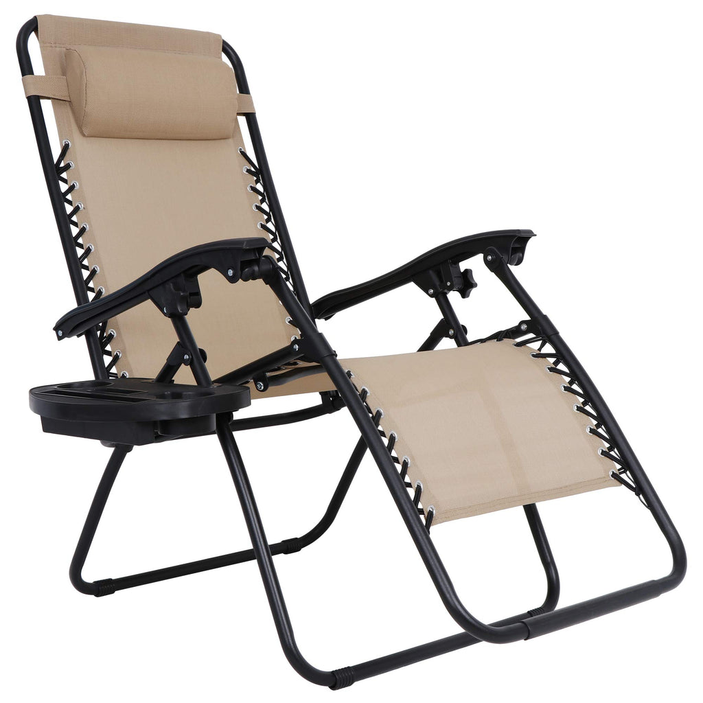 Zero Gravity Lounge Chairs Set of 2 Adjustable Folding Recliners with Cup Holders Q805989