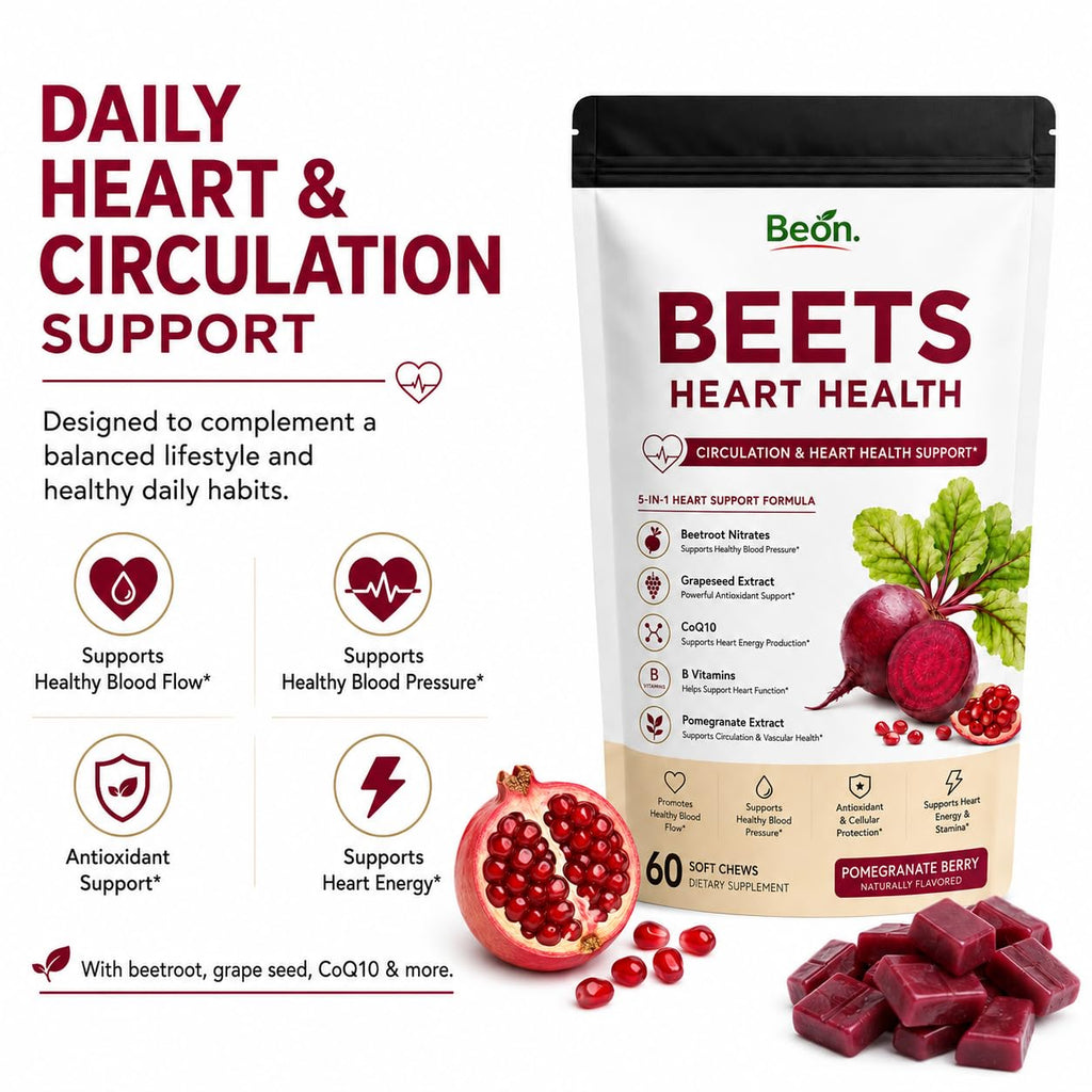 Beet Root Gummies with L-CoQ10 & Grape Seed, Sugar-Free Vegan, 60 Chew H9225