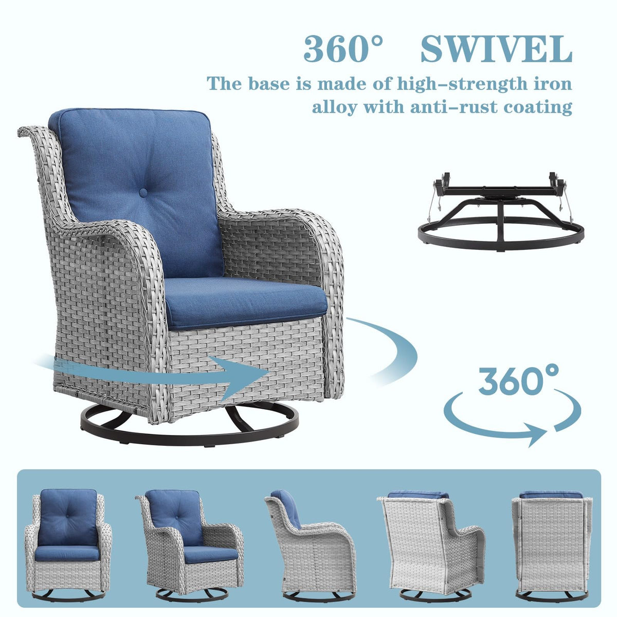 8 Piece Wicker Patio Furniture Set with Swivel Rocker Chairs and Coffee Table D47119
