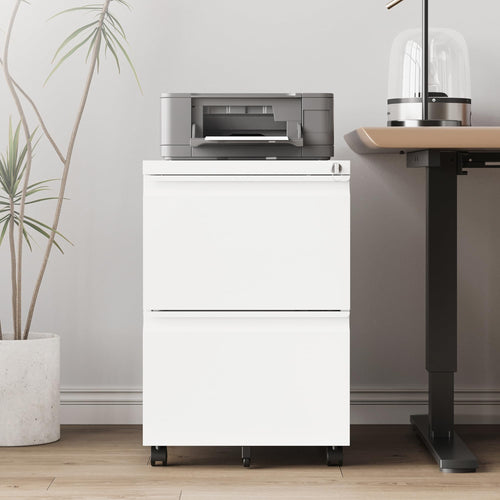 2 Drawer White Metal File Cabinet with Lock and Wheels D102565