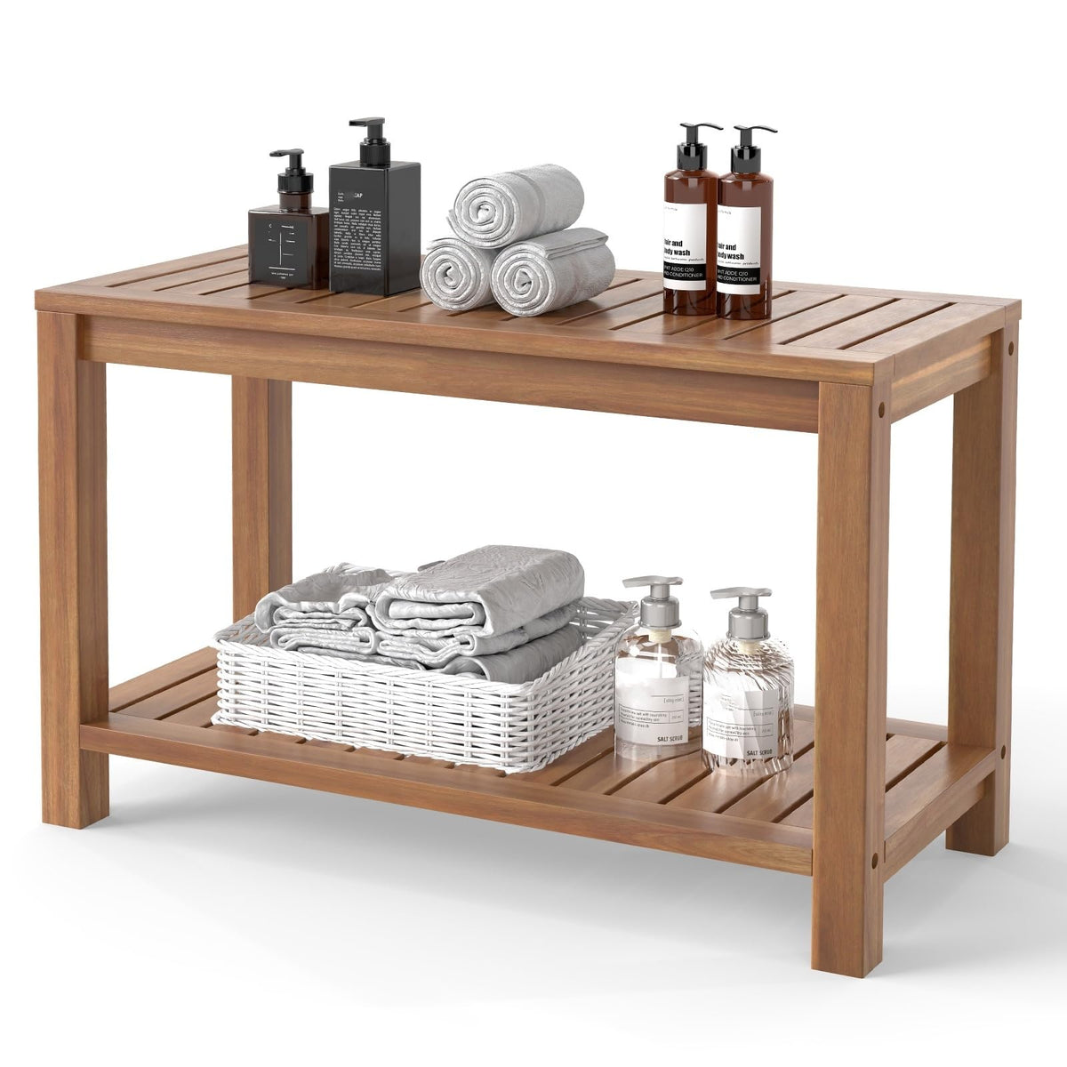Teak Shower Bench with Shelf J972820