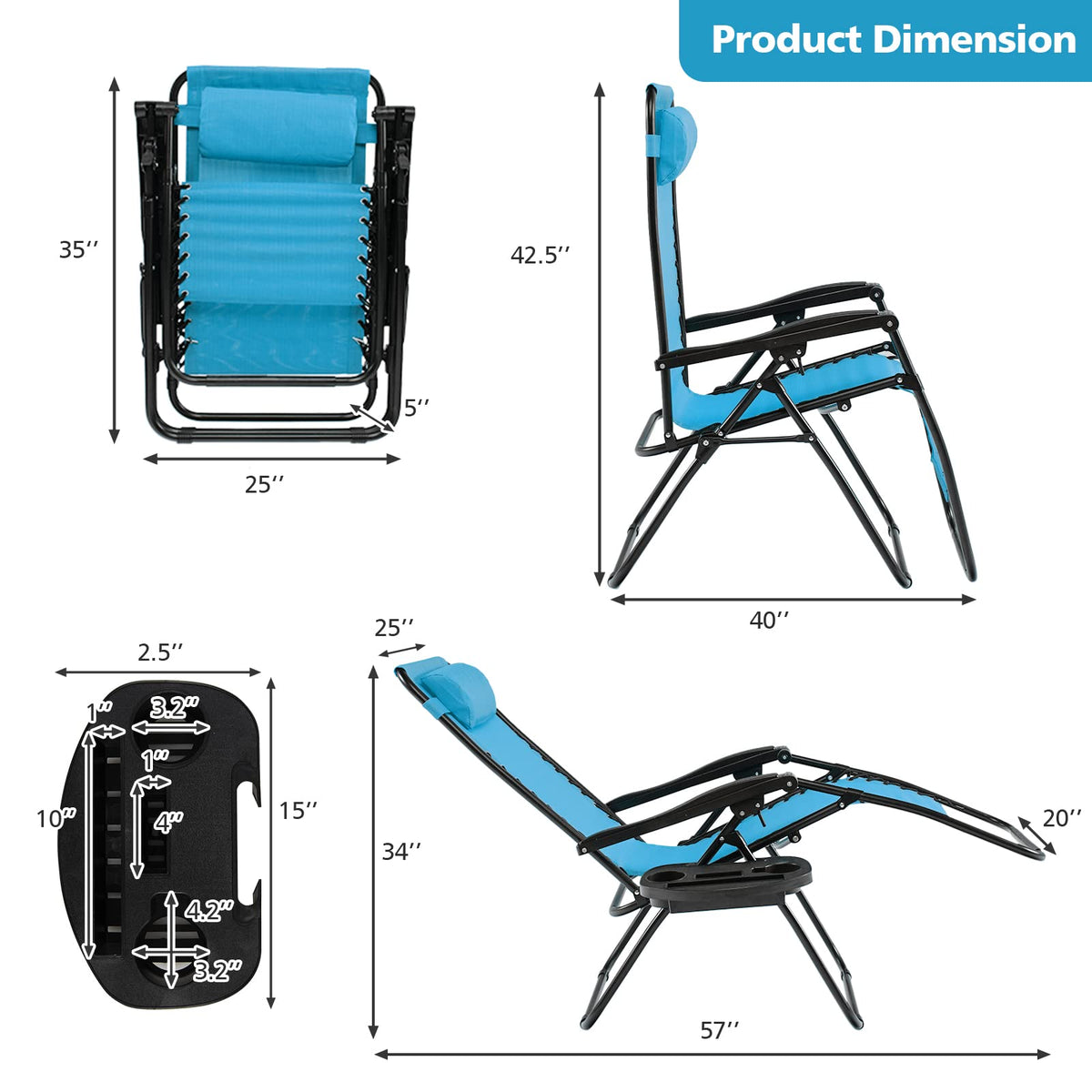 Blue Folding Reclining Lounge Chair with Side Tray Z23944