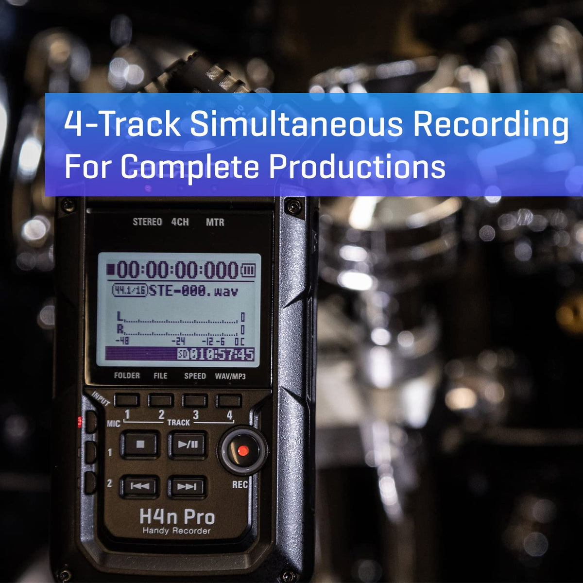 4-Track Portable Recorder, All Black, Stereo Microphones, 2 XLR/ ¼“ Combo Inputs, Battery Powered G6258