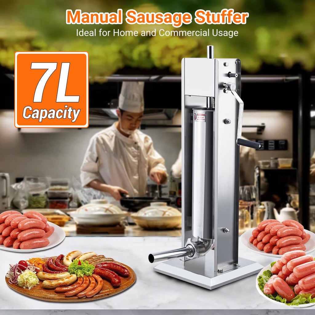 Manual Stainless Steel Sausage Stuffer with 5 Stuffing Tubes I424