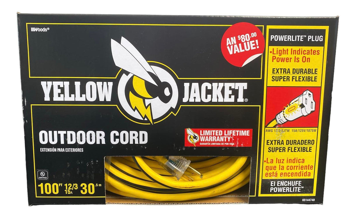 12/3 Heavy-Duty 15-Amp SJTW Extension Cord with Lighted Ends, 100-Feet O59354