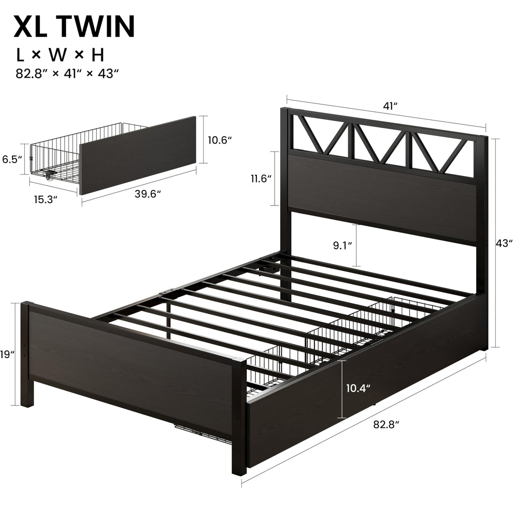 Twin XL Bed Frame with 2 Storage Drawers H381