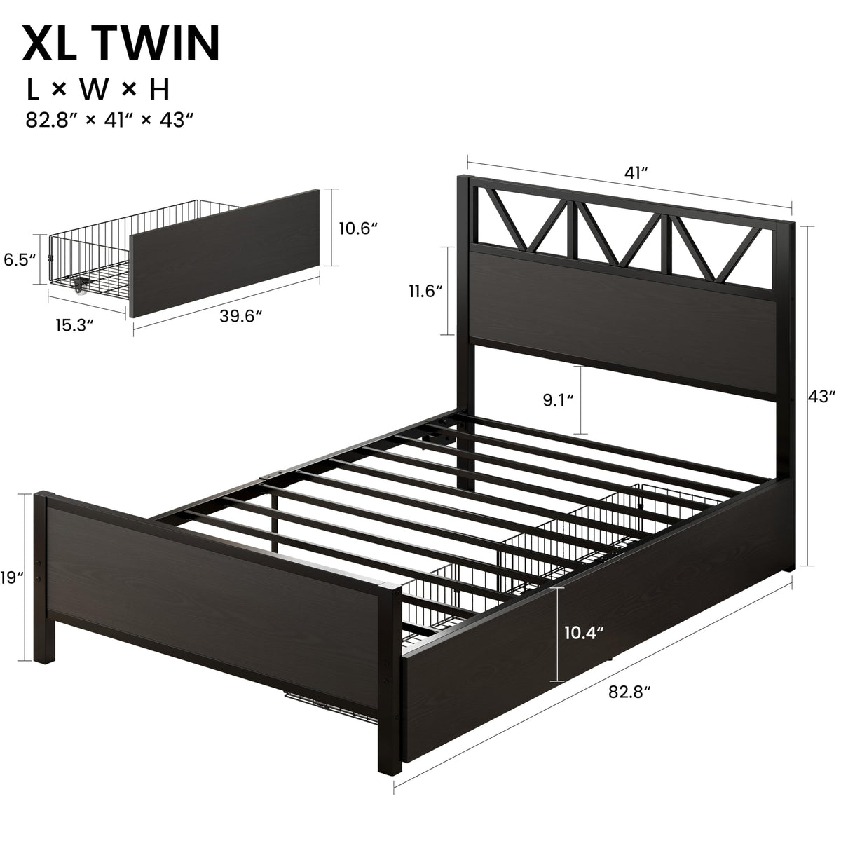 Twin XL Bed Frame with 2 Storage Drawers H381