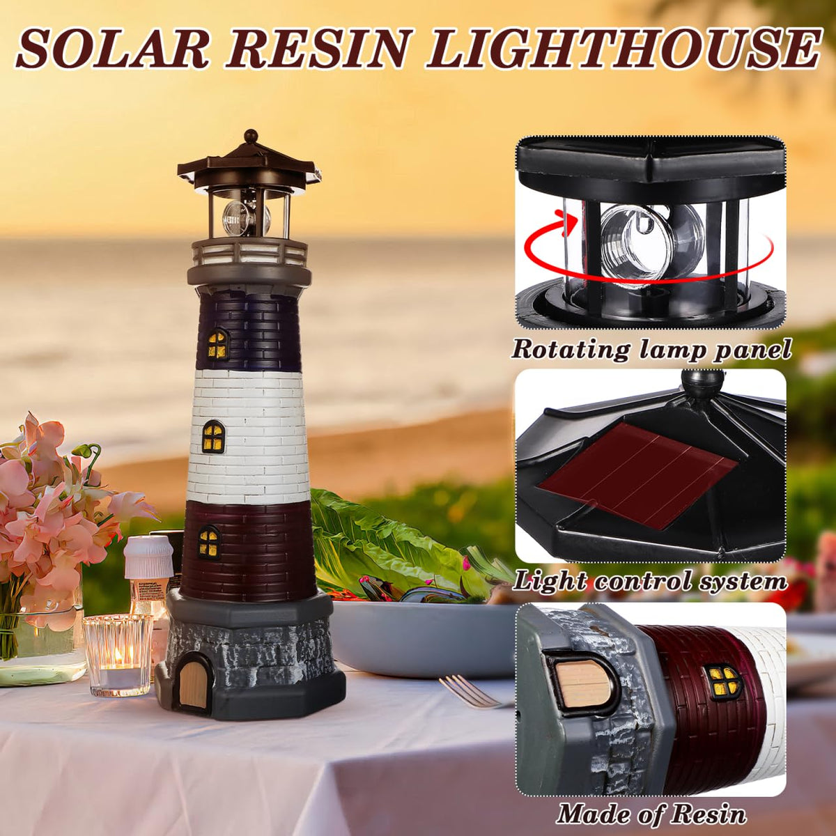 Solar Lighthouse Outdoor Statue B3040