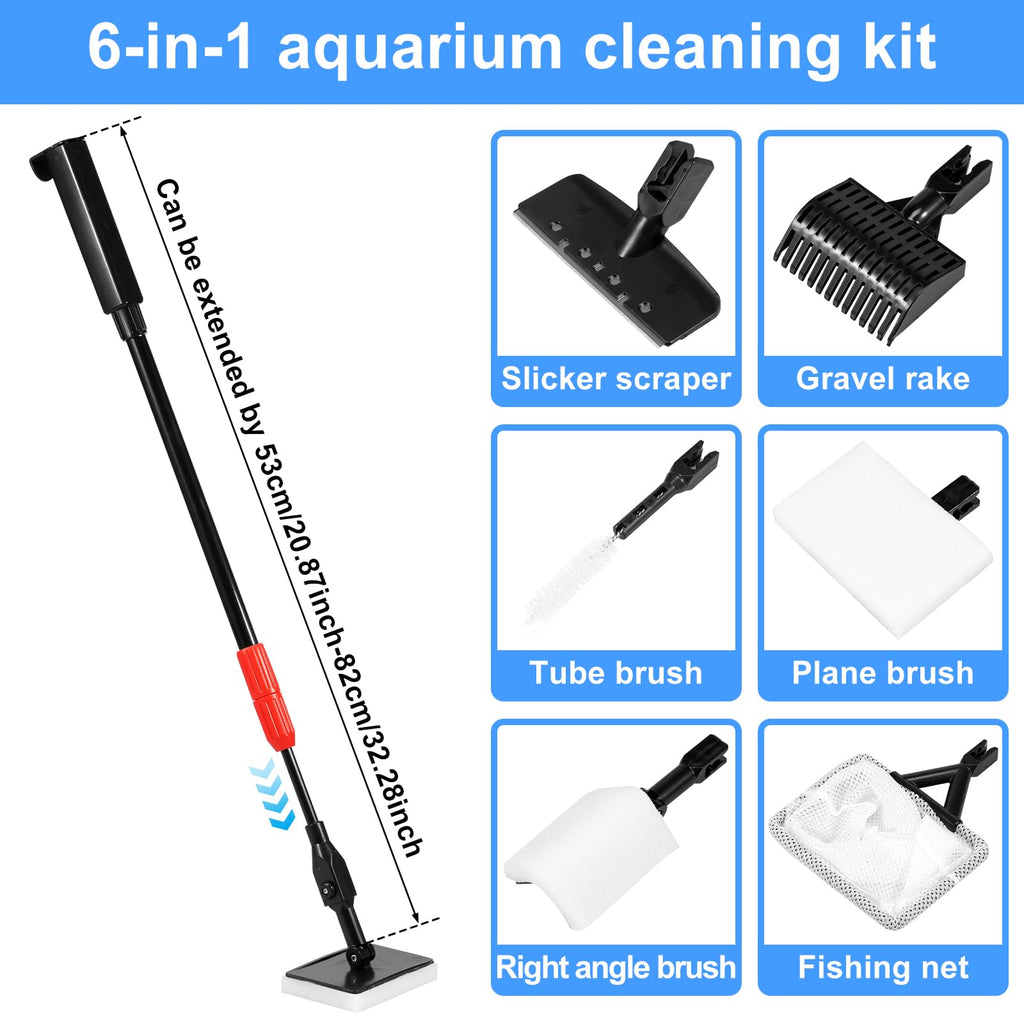 6 in 1 Aquarium Cleaning Kit with Adjustable Handle B989373