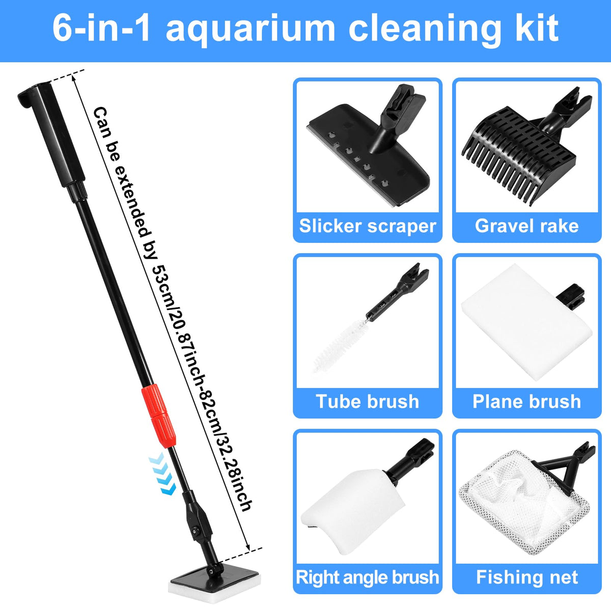 6 in 1 Aquarium Cleaning Kit with Adjustable Handle B989373