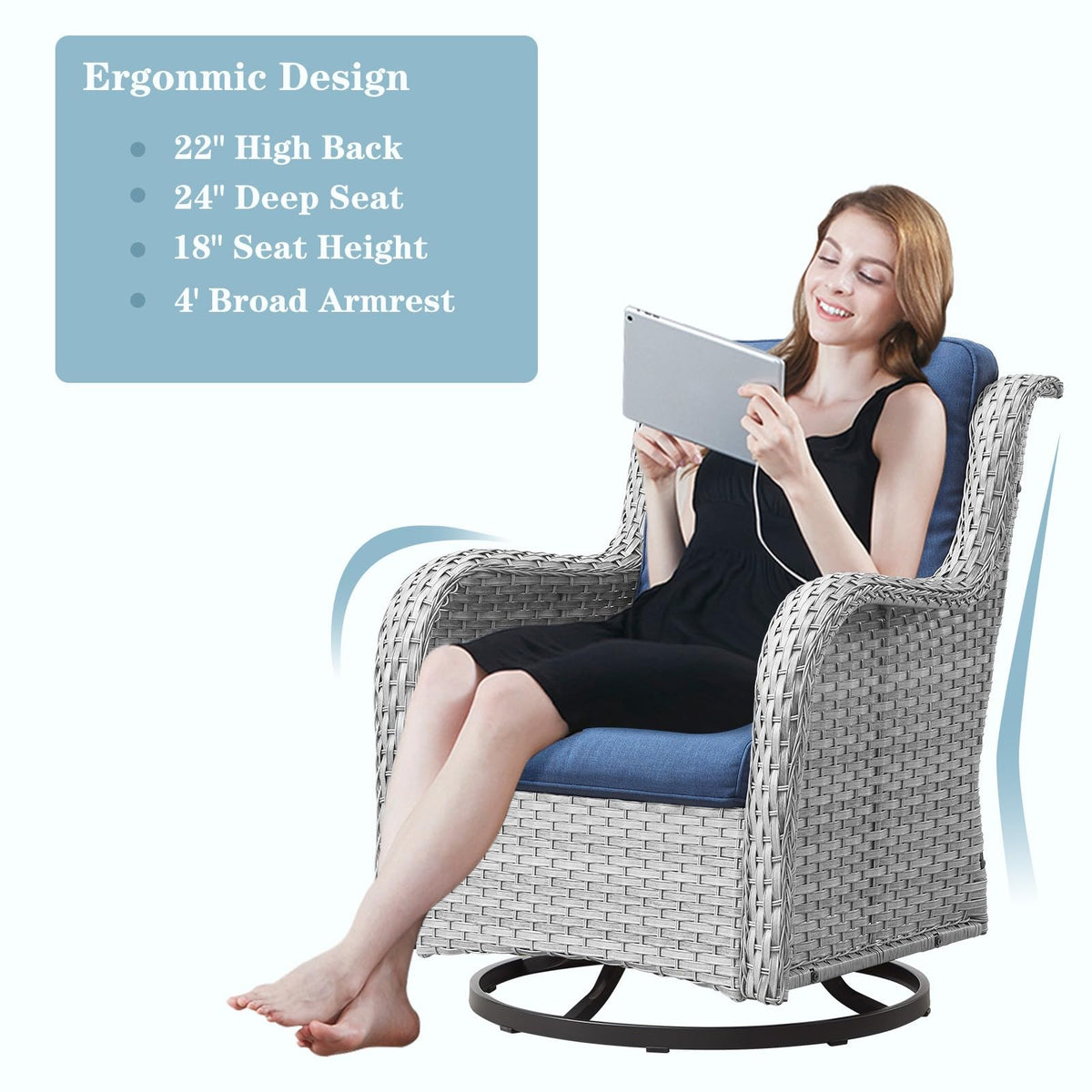8 Piece Wicker Patio Furniture Set with Swivel Rocker Chairs and Coffee Table D47119