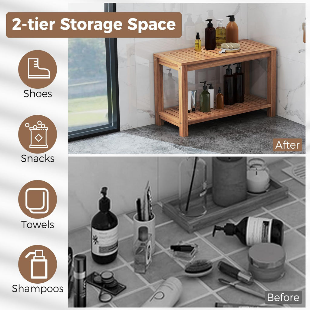 Teak Shower Bench with Shelf J972820