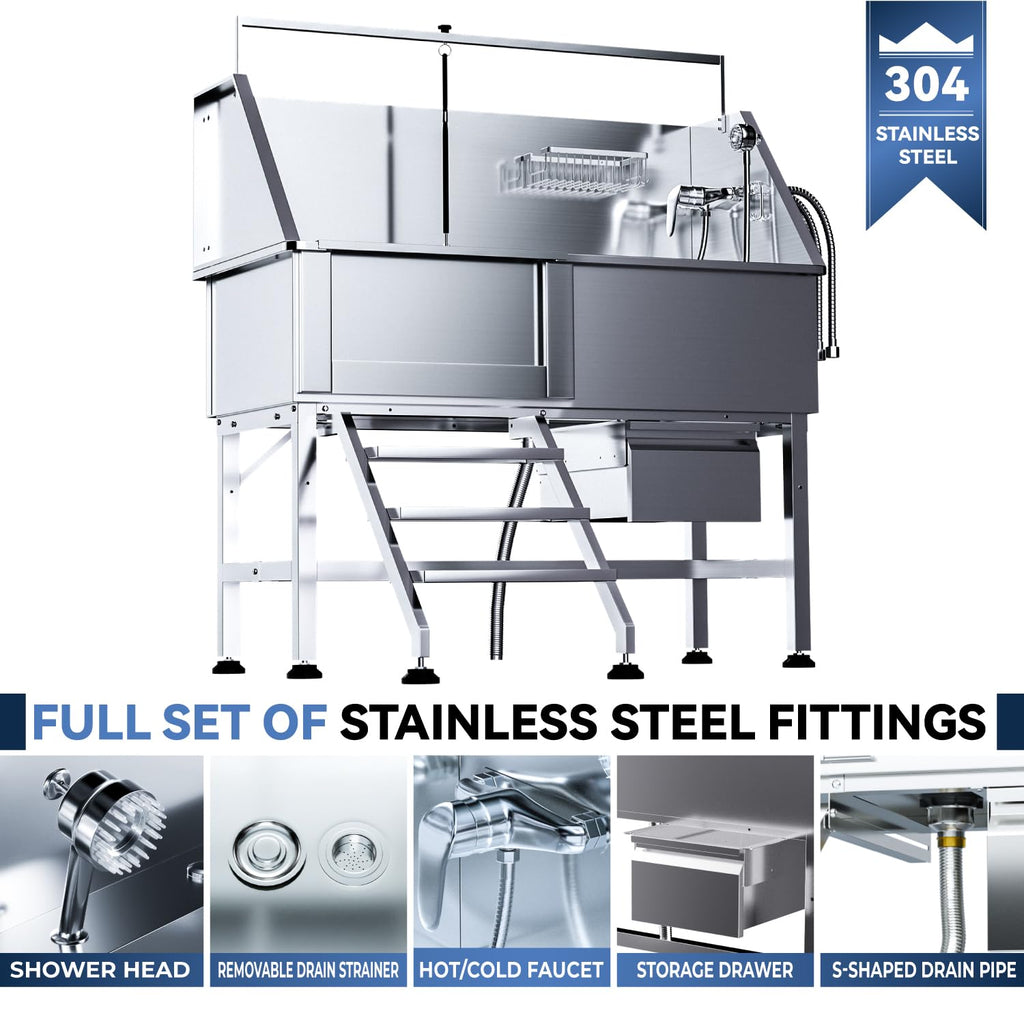 46" Stainless Steel Dog Washing Station with Stairs G31366