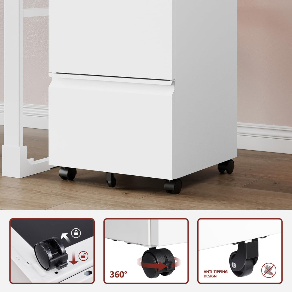 2 Drawer White Metal File Cabinet with Lock and Wheels D102565