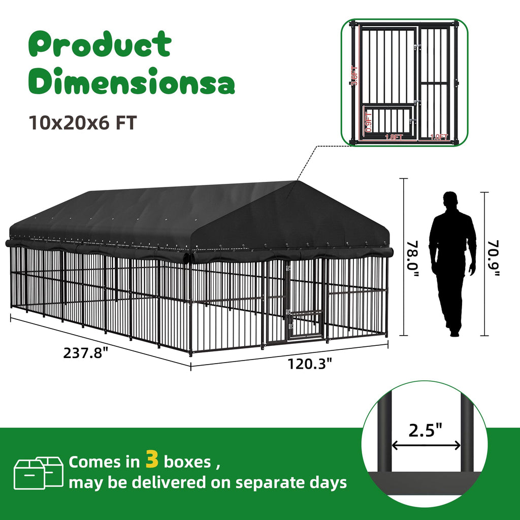 10x20 FT Heavy Duty Outdoor Dog Kennel with Roof E60457