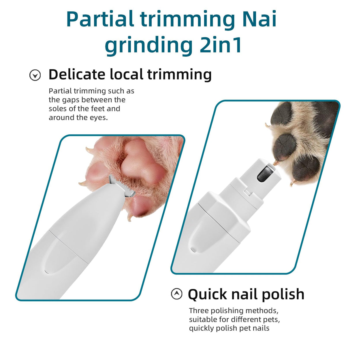 Quiet 2-in-1 Pet Hair Trimmer & Nail Grinder with LED Light G186