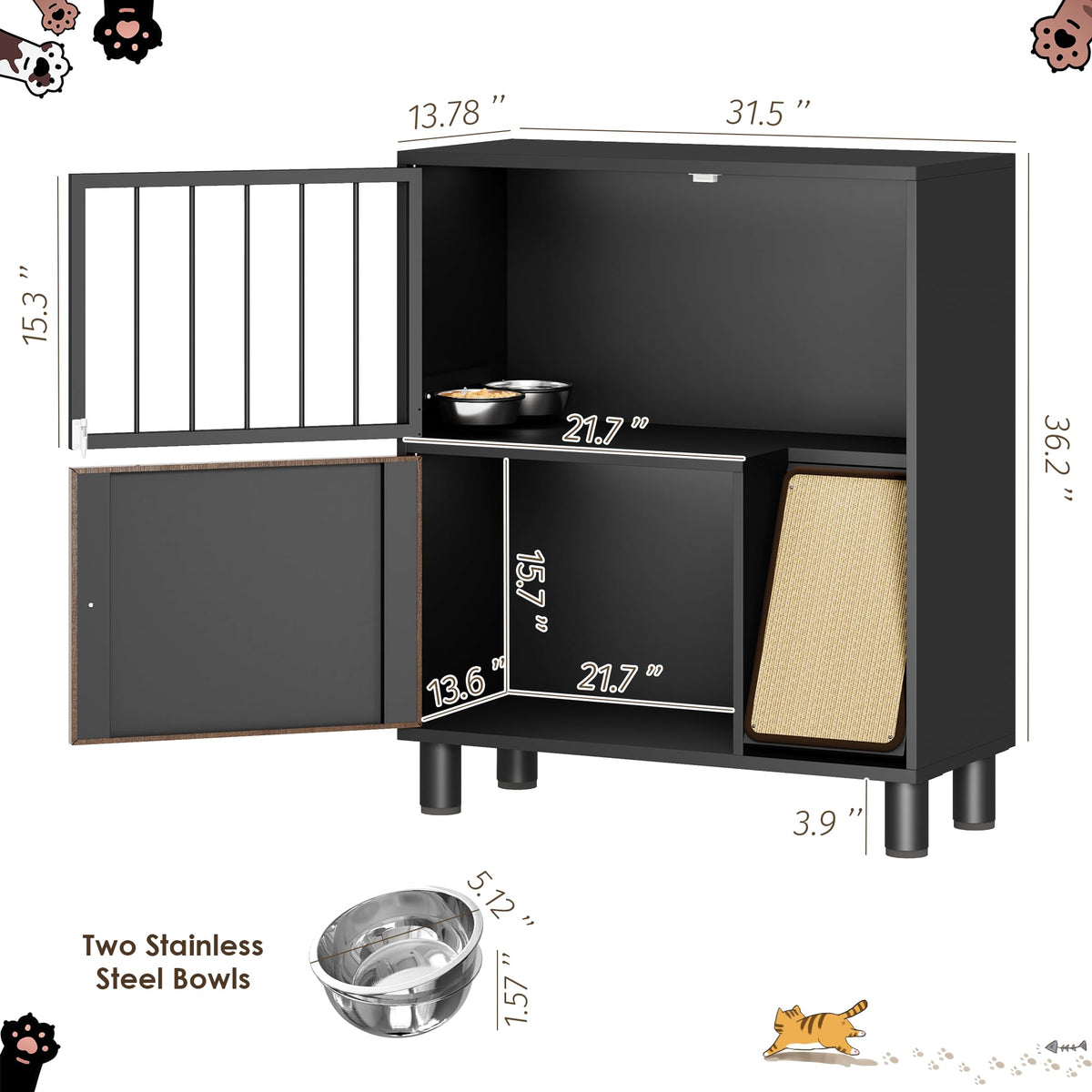 Black Metal Cat Feeding Cabinet I581