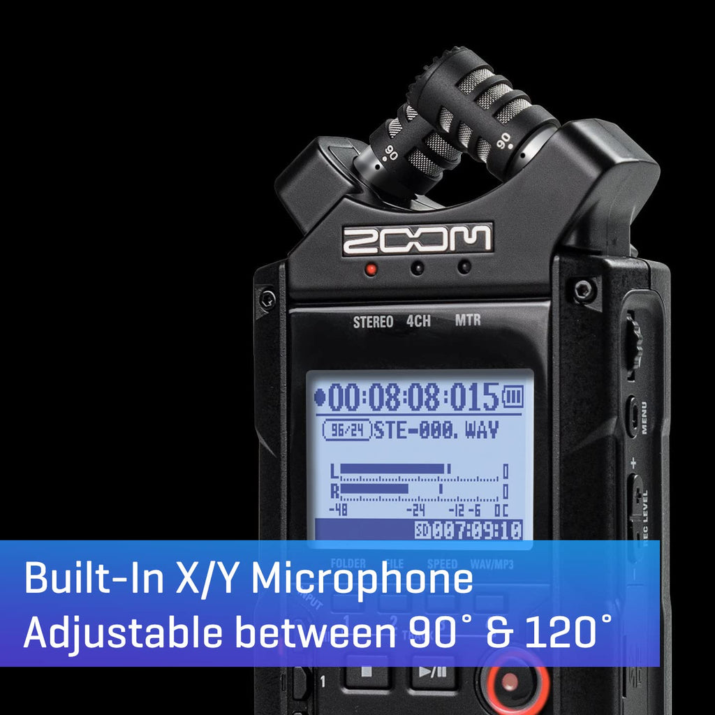 4-Track Portable Recorder, All Black, Stereo Microphones, 2 XLR/ ¼“ Combo Inputs, Battery Powered G6258