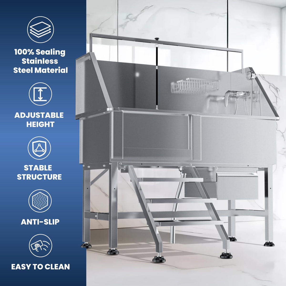 46" Stainless Steel Dog Washing Station with Stairs G31366