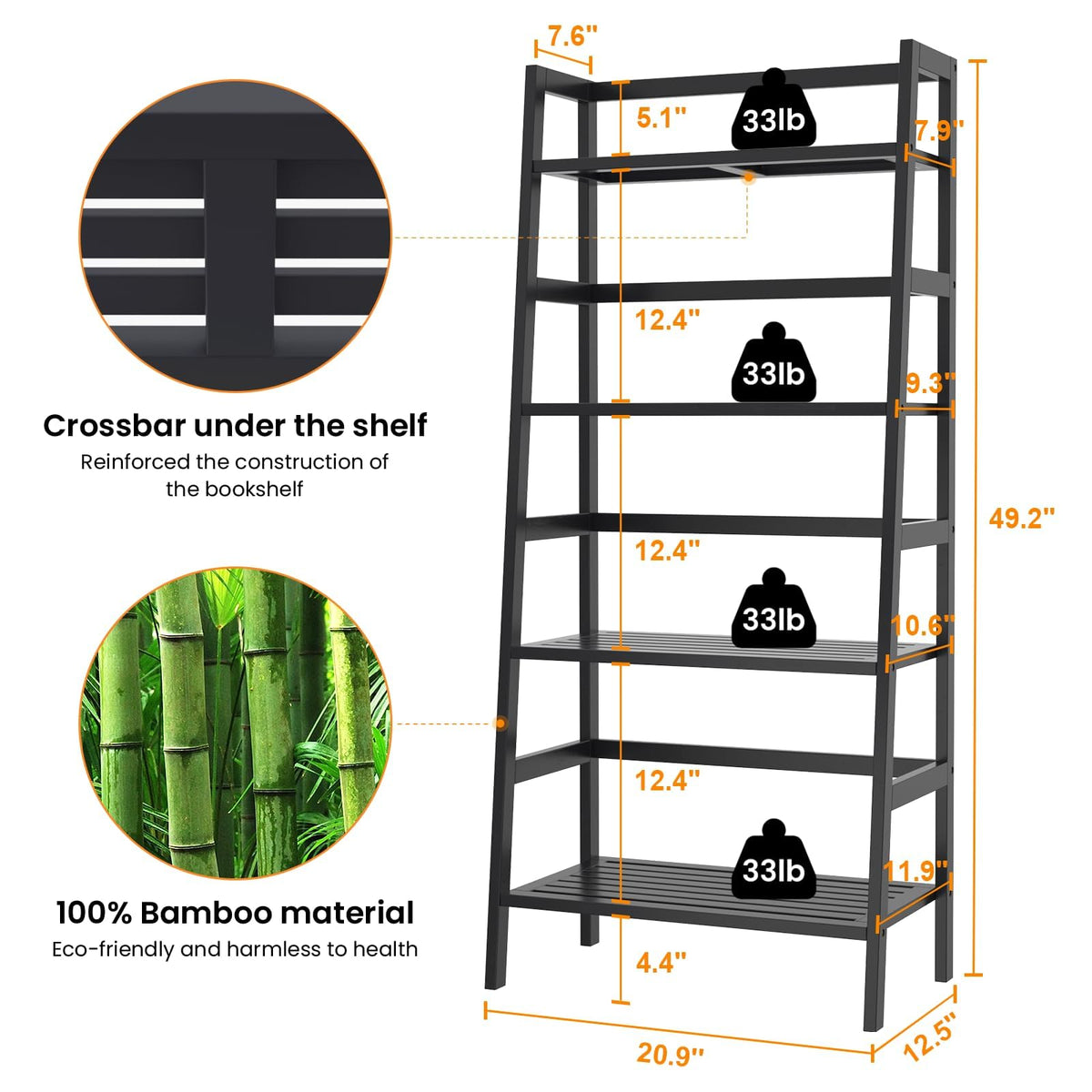 Black 4-Tier Bamboo Ladder Shelf C99186