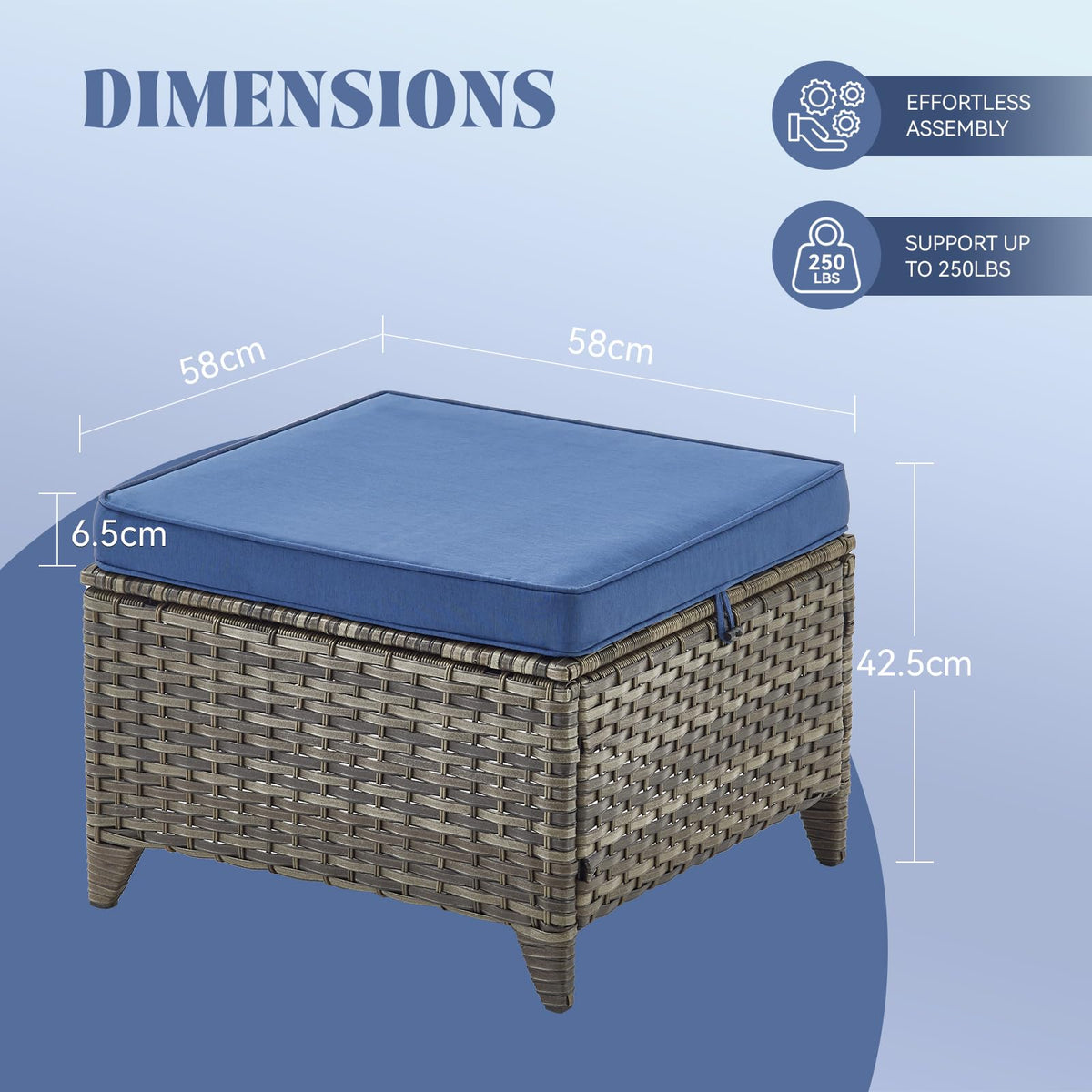 Grey Wicker 3pcs Patio Furniture Set with Blue Cushions Z663943