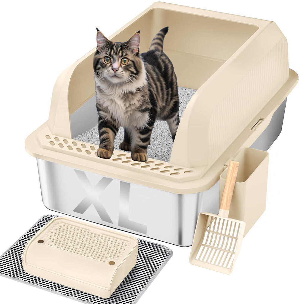 XL Stainless Steel Enclosed Cat Litter Box with Lid, Scoop and Mat S801502