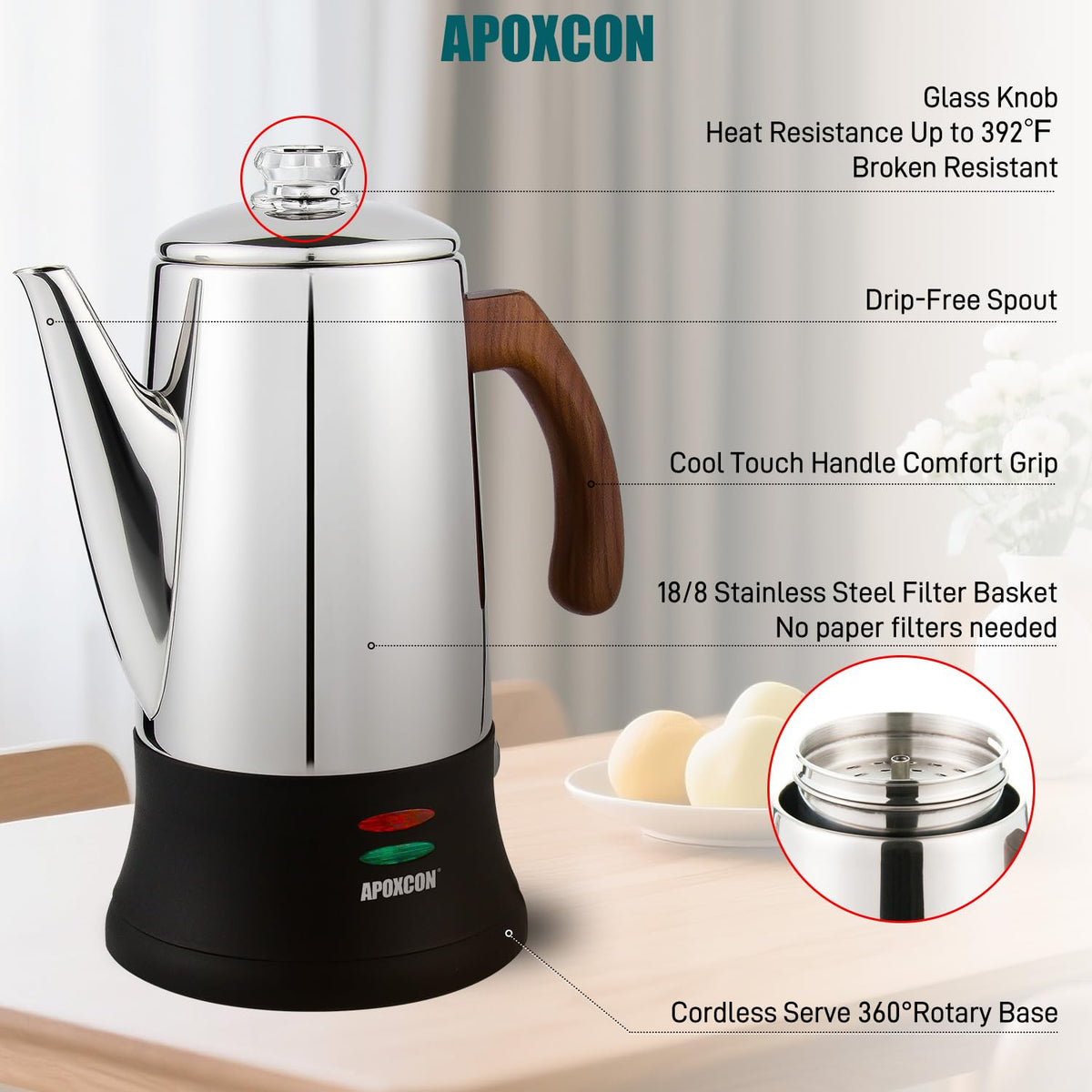 Electric Stainless Steel Coffee Percolator 8 Cup S452349