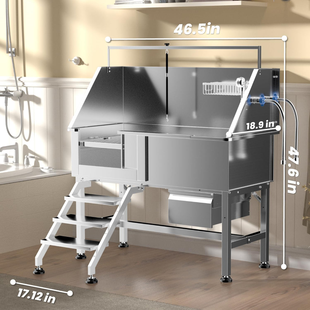 46" Stainless Steel Dog Washing Station with Stairs G31366