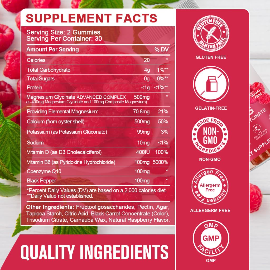 Magnesium Glycinate Gummies 400 mg with Vitamin D, B6 - 60 Gummies J1053