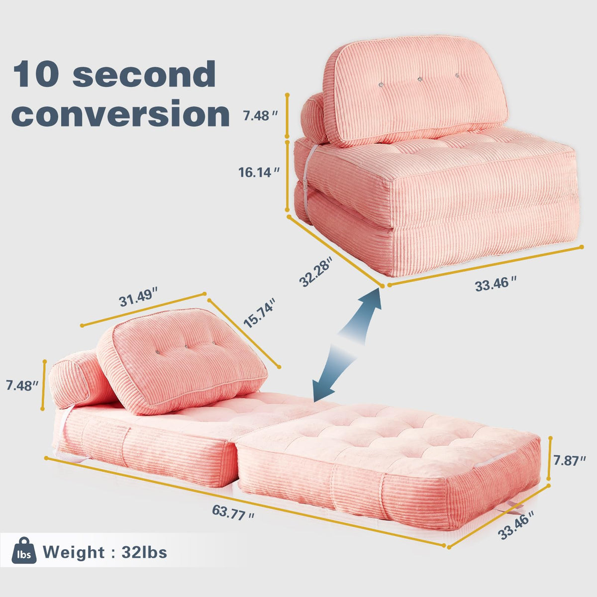 Pink Flannel Folding Sofa Bed T209