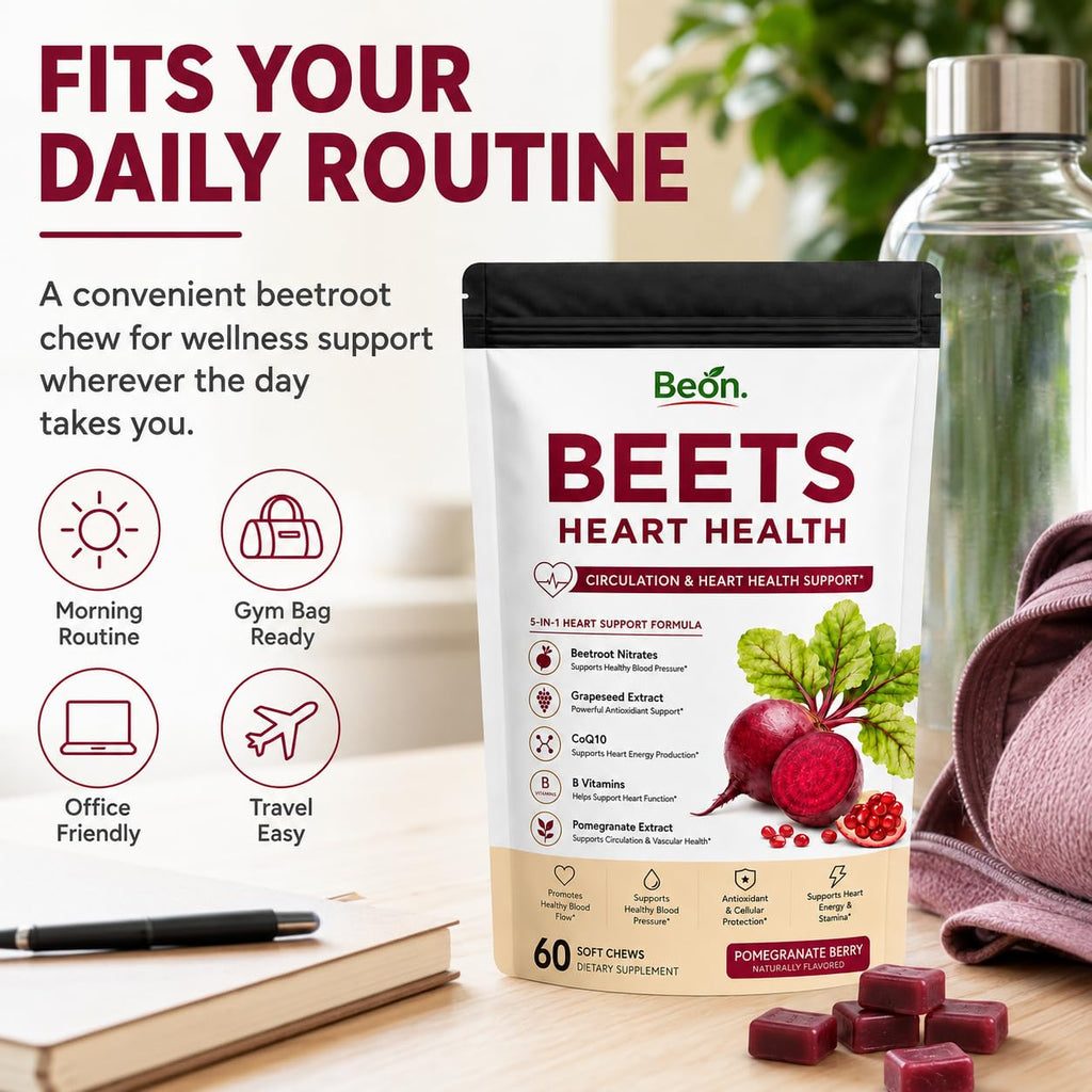 Beet Root Gummies with L-CoQ10 & Grape Seed, Sugar-Free Vegan, 60 Chew H9225