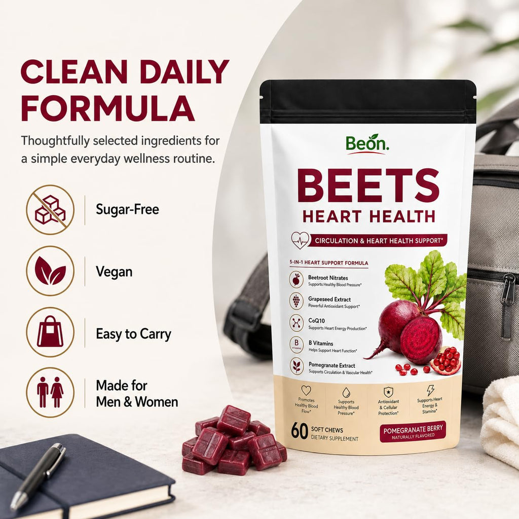 Beet Root Gummies with L-CoQ10 & Grape Seed, Sugar-Free Vegan, 60 Chew H9225