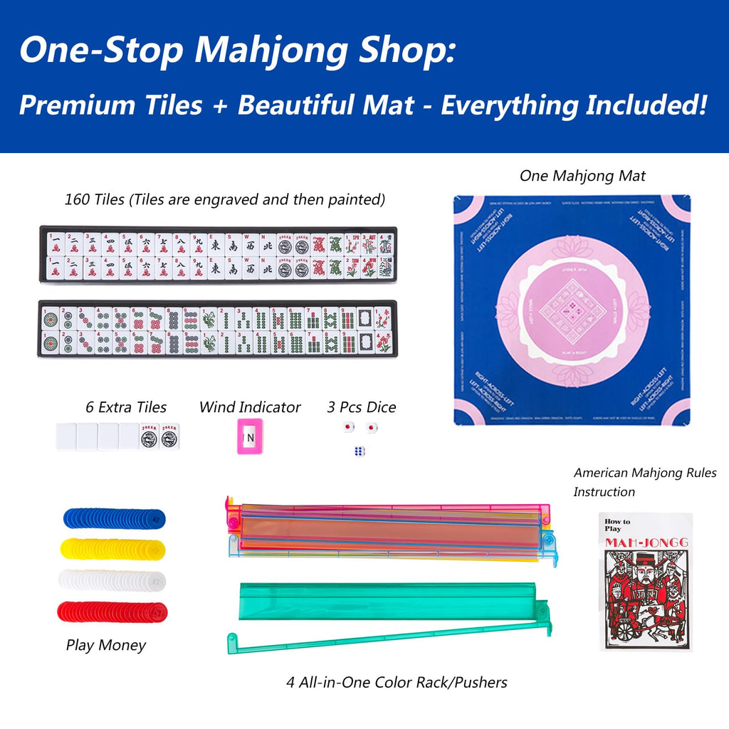 American Mahjong Tile Set with 166 Tiles, 4 Racks & Travel Bag N36811