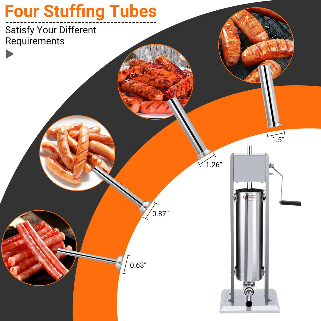 Manual Stainless Steel Sausage Stuffer with 5 Stuffing Tubes I424