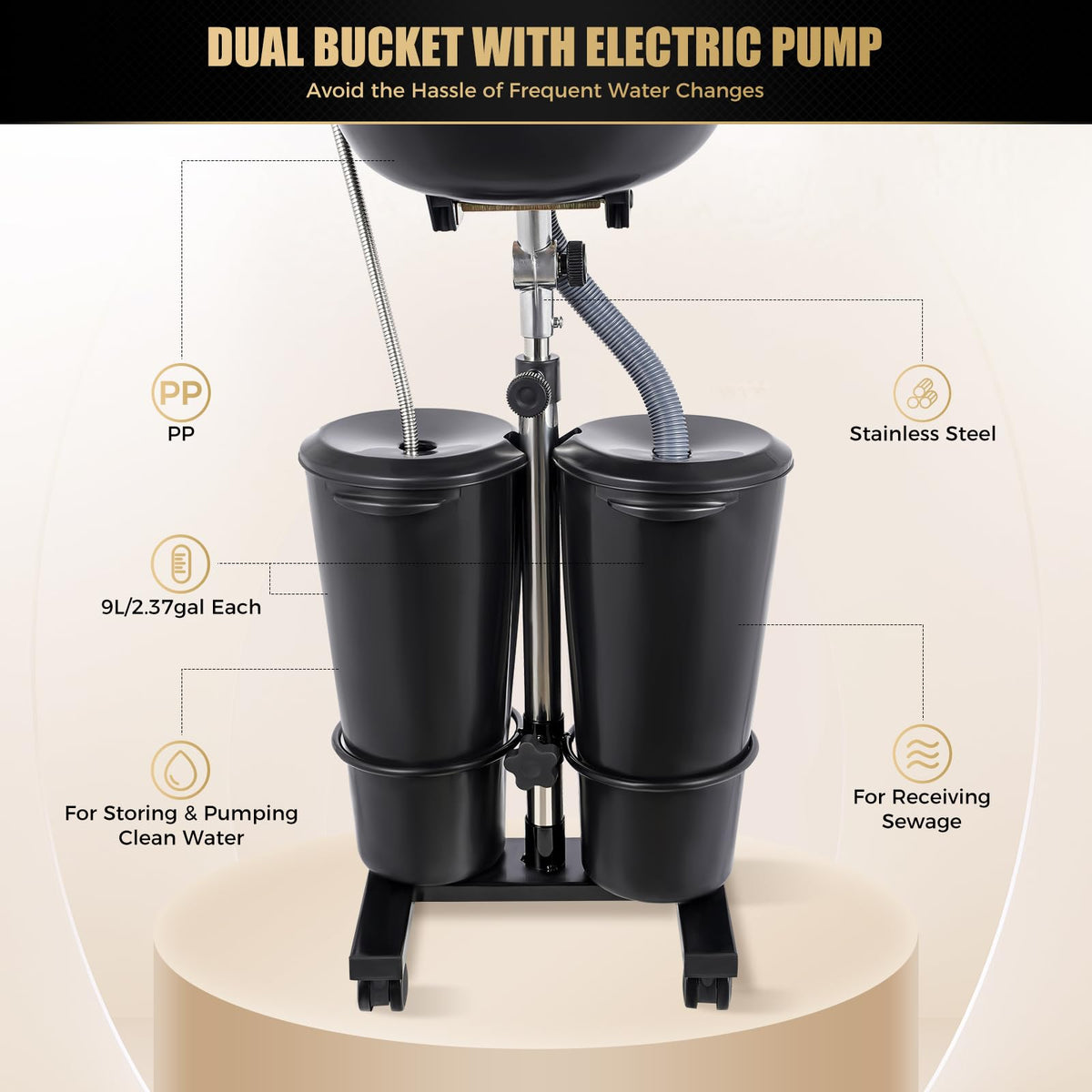 Portable Height Adjustable Shampoo Bowl with Electric Pump A908357