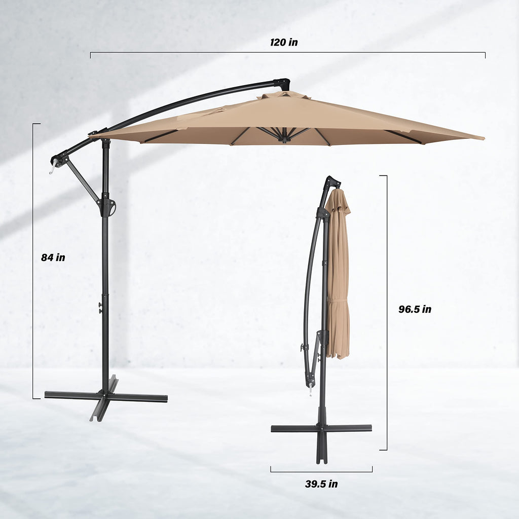 9.8ft Blue Offset Cantilever Patio Umbrella with Crank & Cross Base H913