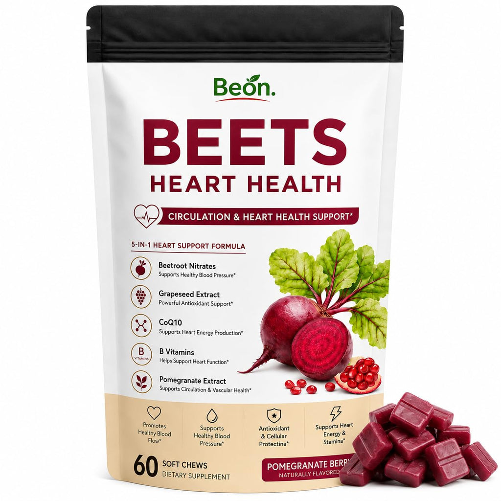 Beet Root Gummies with L-CoQ10 & Grape Seed, Sugar-Free Vegan, 60 Chew H9225