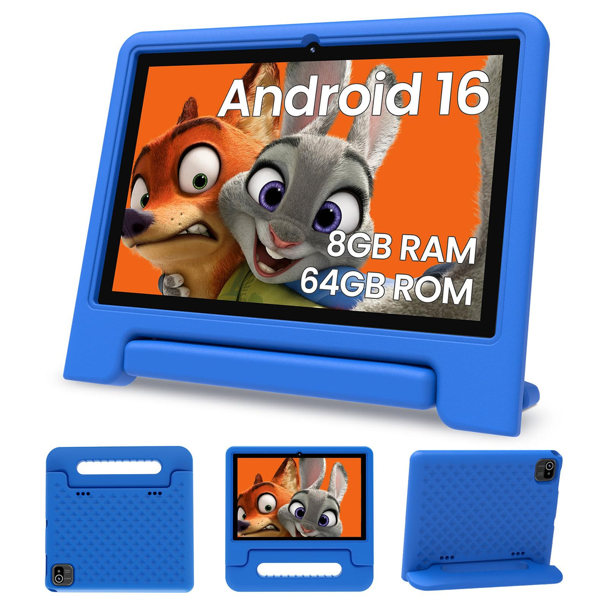 Android 16 Kids Tablet 10 Inch HD Display 8GB RAM 64GB ROM Blue Q375352