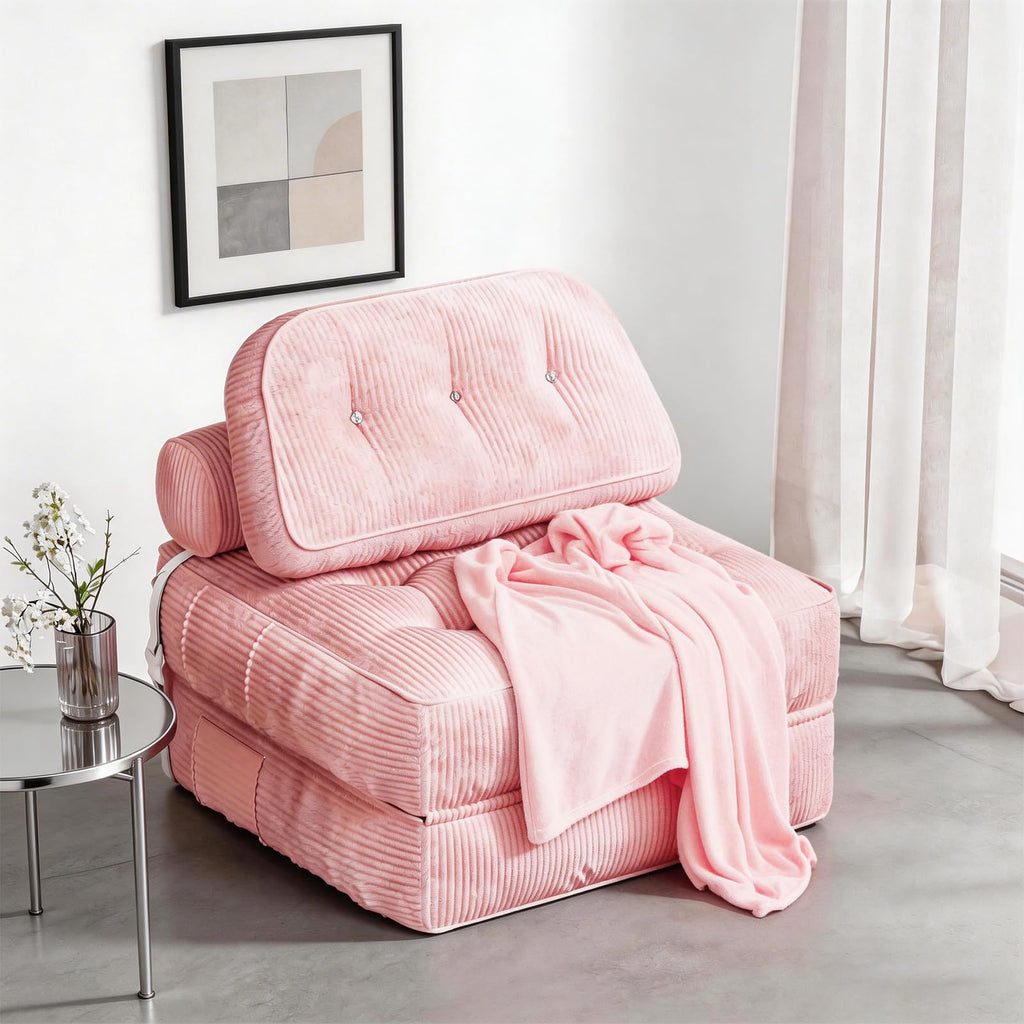 Pink Flannel Folding Sofa Bed T209